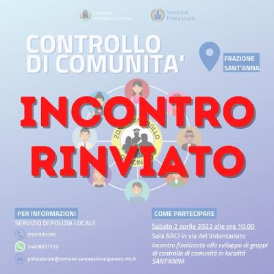 RINVIATO - Incontro per il Controllo di Comunità a Sant Anna foto 