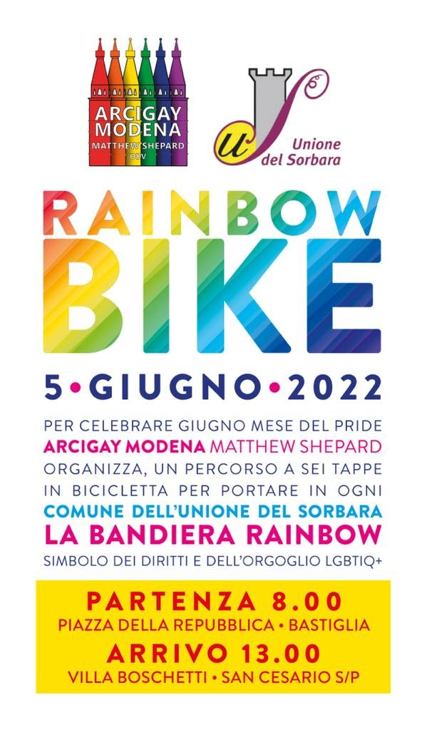 Bike Pride: il 5 giugno la biciclettata arcobaleno  nei comuni dell’Unione del Sorbara